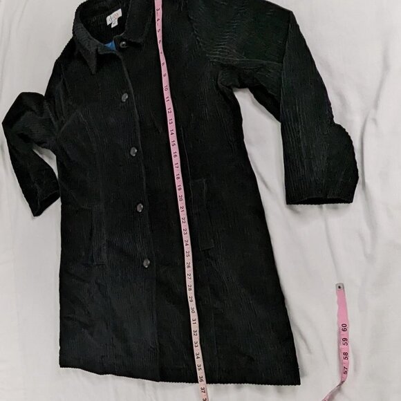 VTG Black Corduroy Long Button Front Collared Coat Denim and Co - Picture 7 of 9